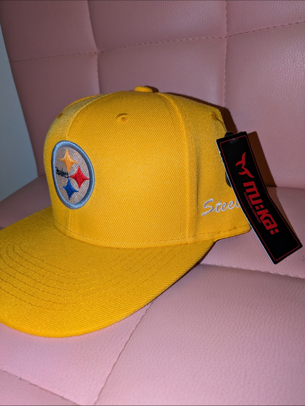Yellow Men's Snapback Hat with Embroidered Crest
